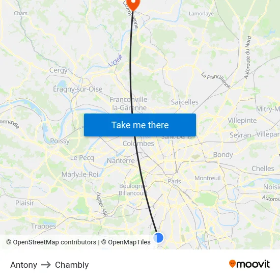 Antony to Chambly map