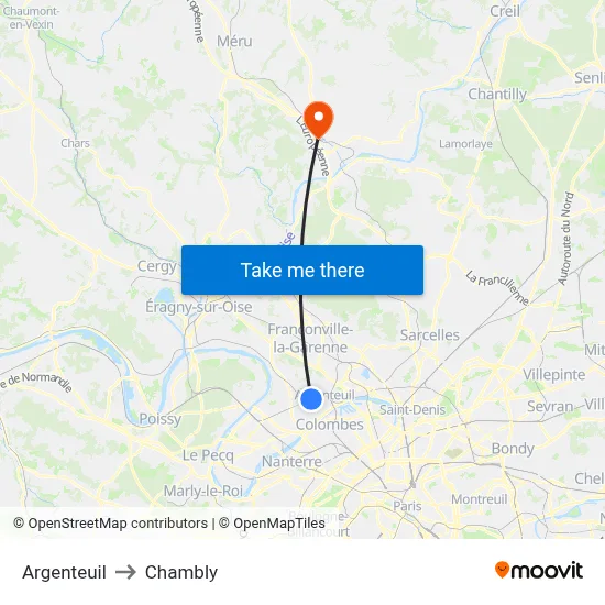 Argenteuil to Chambly map