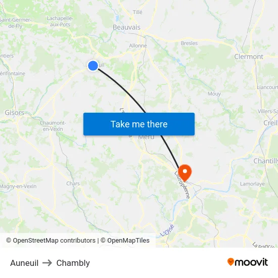 Auneuil to Chambly map