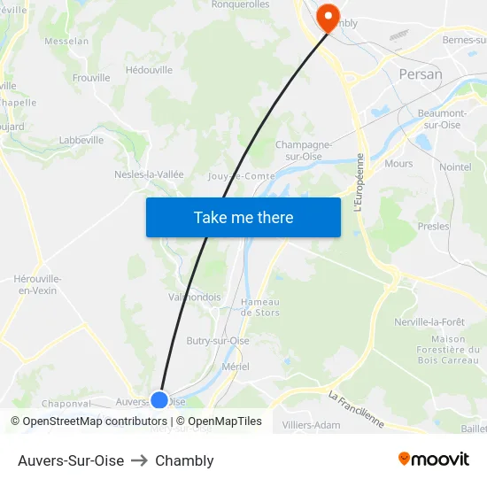 Auvers-Sur-Oise to Chambly map
