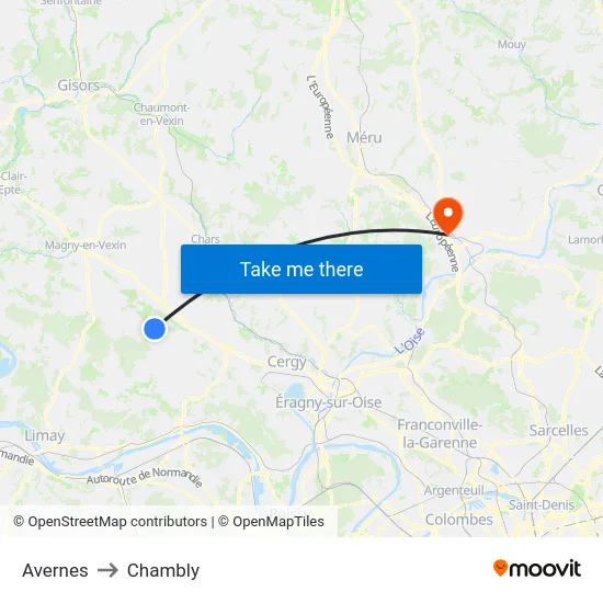 Avernes to Chambly map