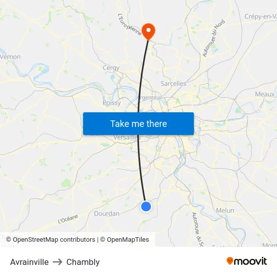 Avrainville to Chambly map