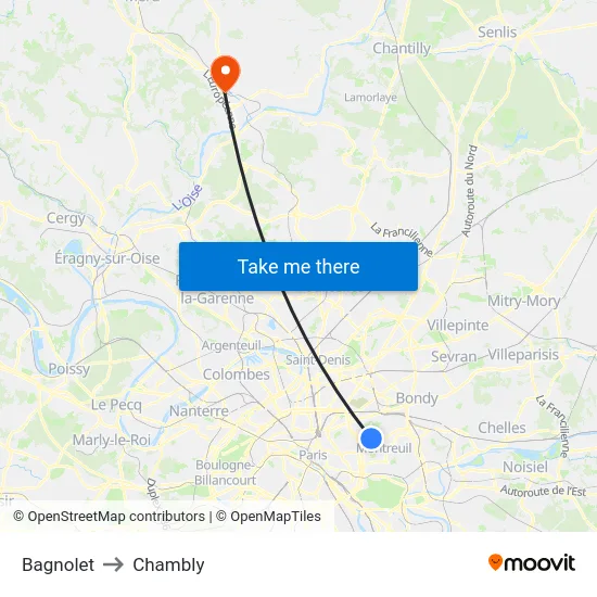 Bagnolet to Chambly map