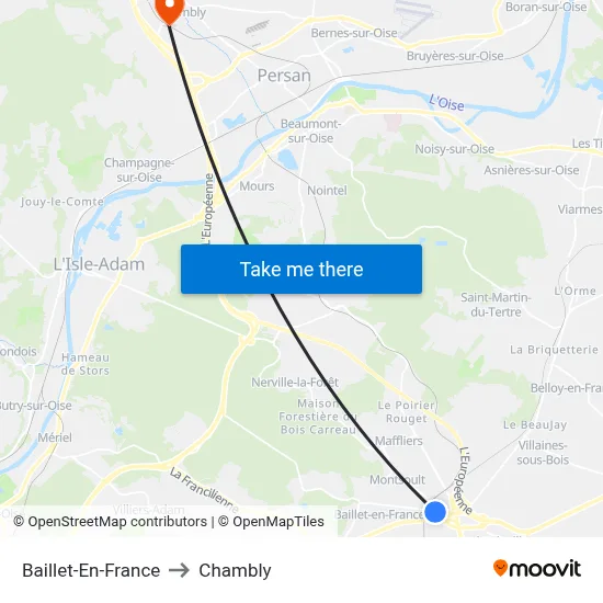 Baillet-En-France to Chambly map