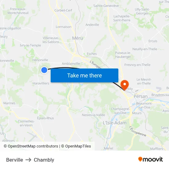 Berville to Chambly map