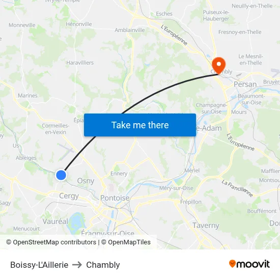 Boissy-L'Aillerie to Chambly map