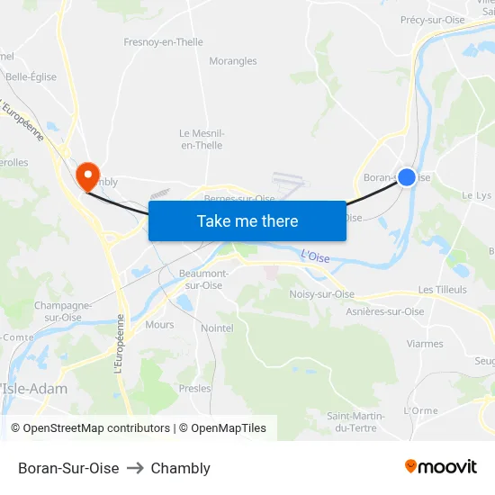 Boran-Sur-Oise to Chambly map
