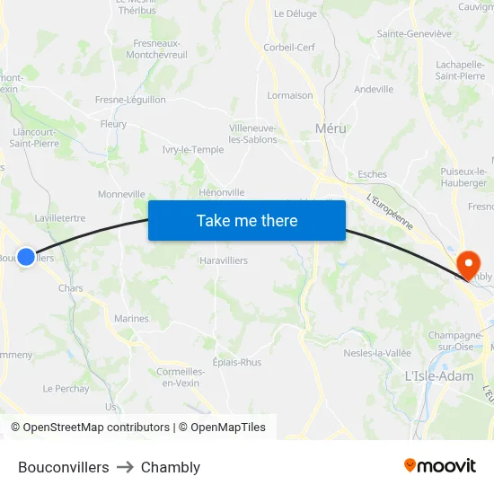 Bouconvillers to Chambly map