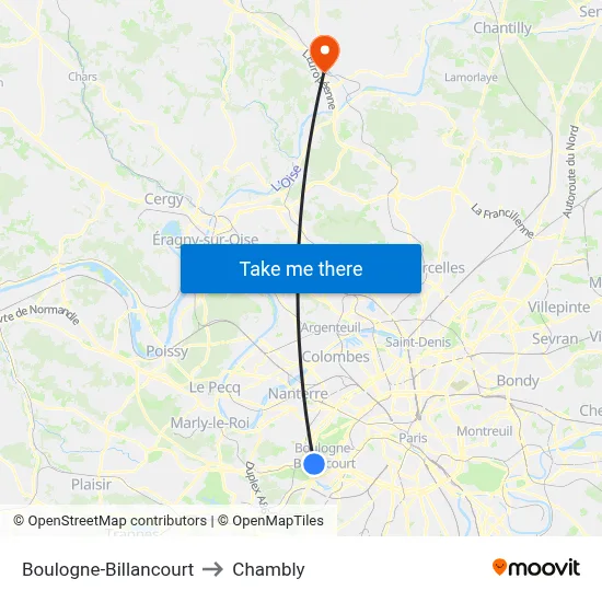 Boulogne-Billancourt to Chambly map