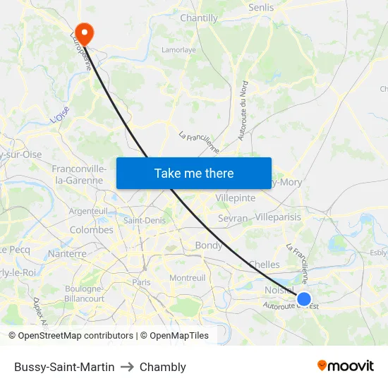Bussy-Saint-Martin to Chambly map