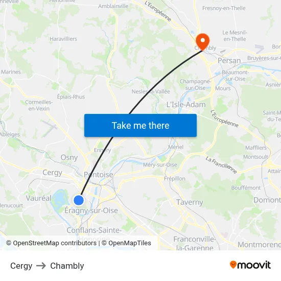 Cergy to Chambly map