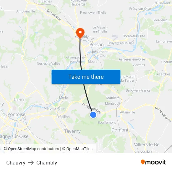 Chauvry to Chambly map