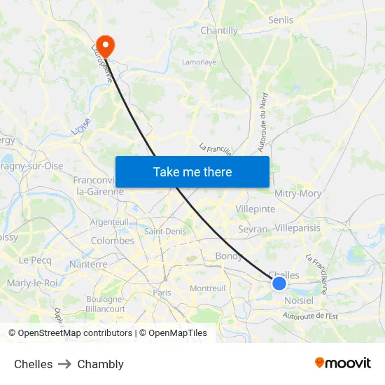 Chelles to Chambly map