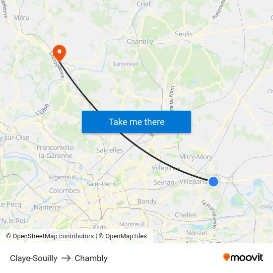Claye-Souilly to Chambly map