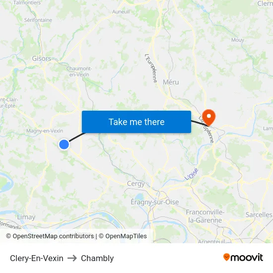 Clery-En-Vexin to Chambly map