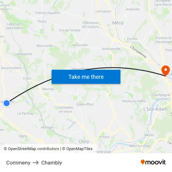 Commeny to Chambly map