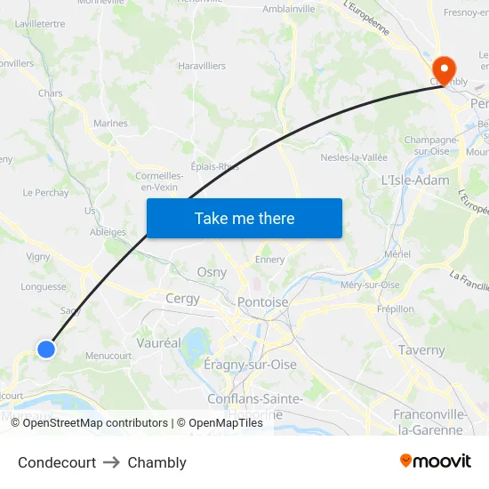 Condecourt to Chambly map