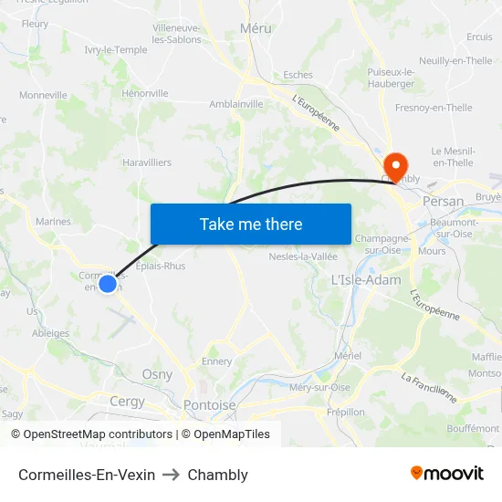 Cormeilles-En-Vexin to Chambly map