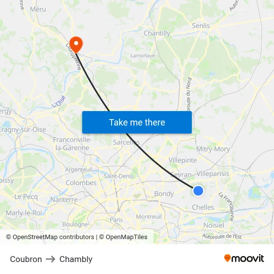 Coubron to Chambly map