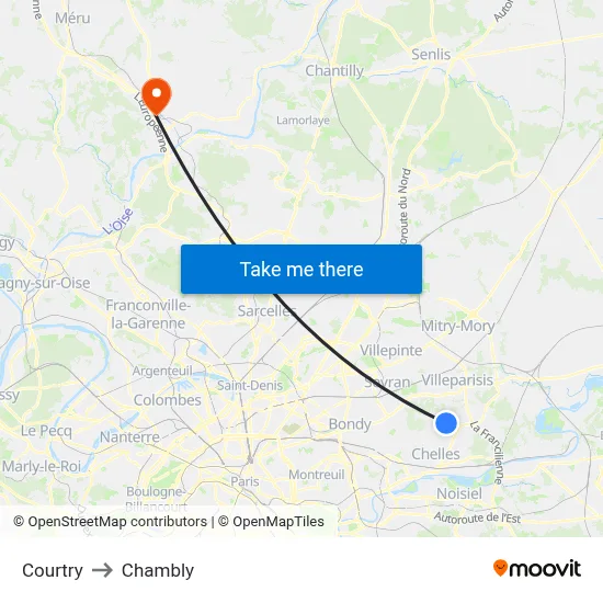 Courtry to Chambly map