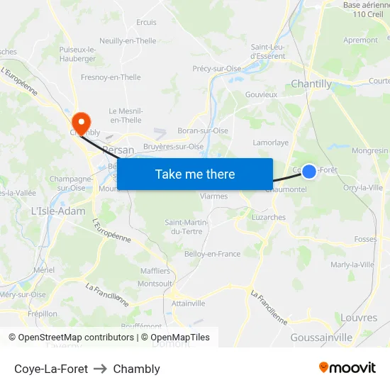 Coye-La-Foret to Chambly map