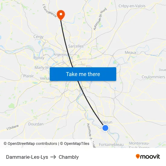 Dammarie-Les-Lys to Chambly map