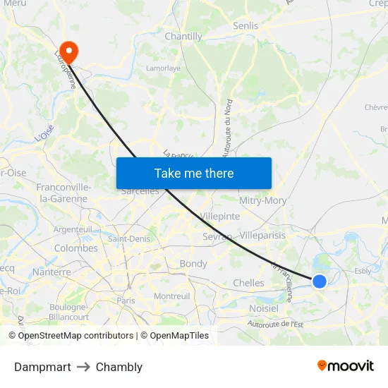 Dampmart to Chambly map