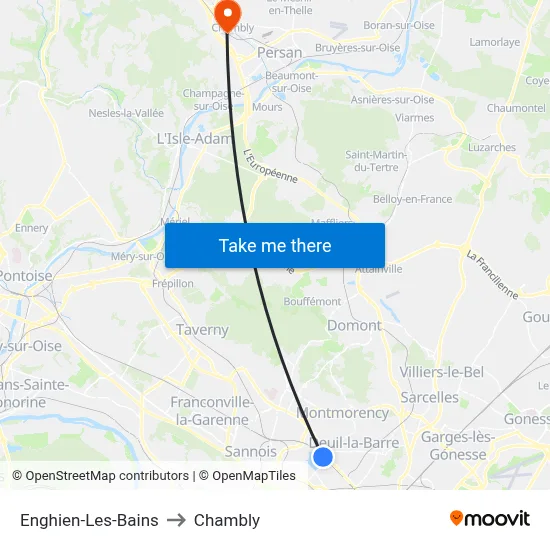 Enghien-Les-Bains to Chambly map