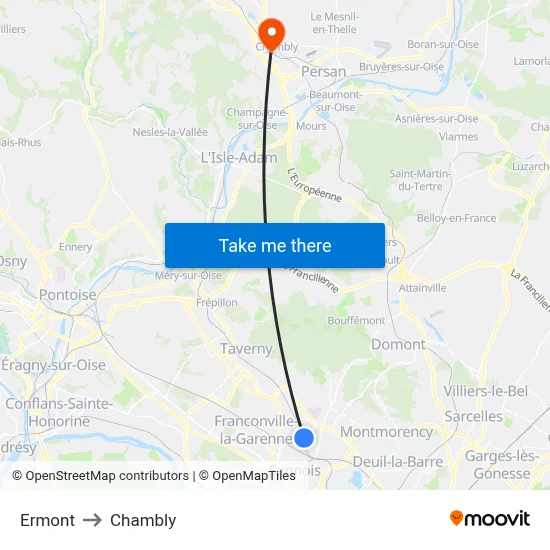 Ermont to Chambly map