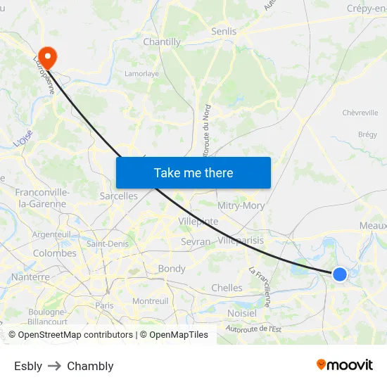 Esbly to Chambly map