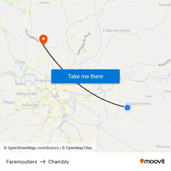 Faremoutiers to Chambly map