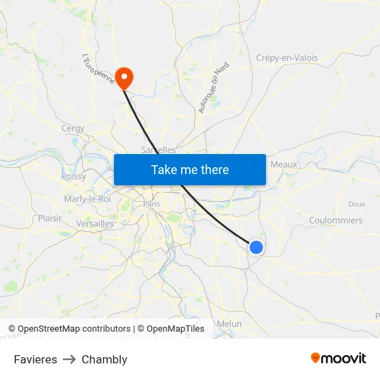 Favieres to Chambly map