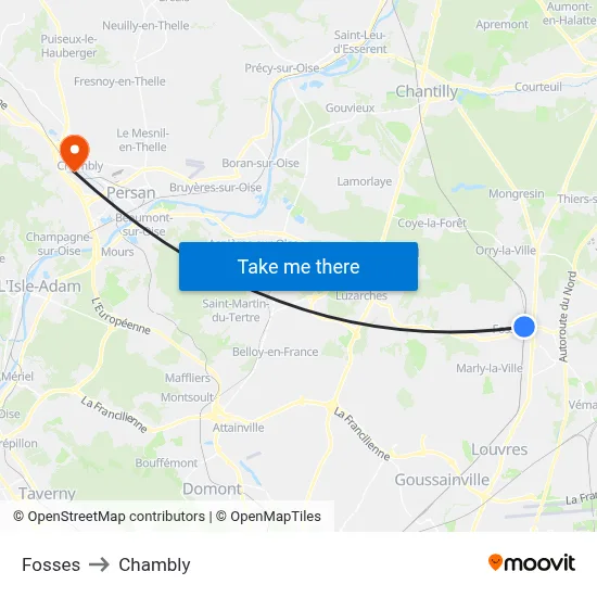 Fosses to Chambly map