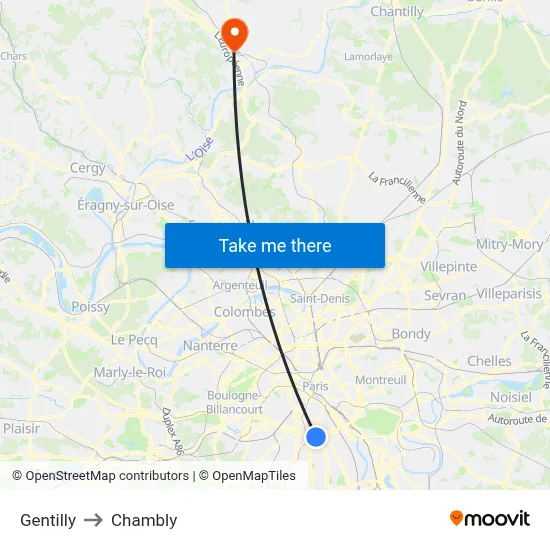 Gentilly to Chambly map
