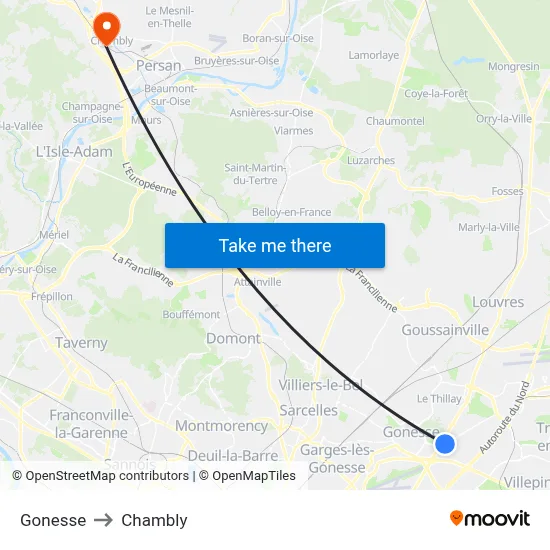 Gonesse to Chambly map