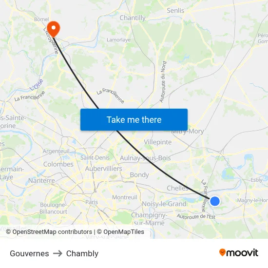 Gouvernes to Chambly map