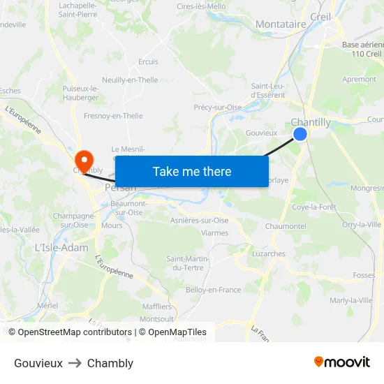 Gouvieux to Chambly map