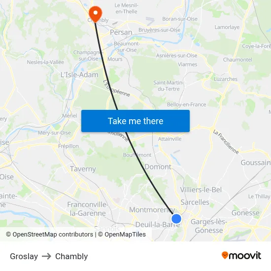 Groslay to Chambly map