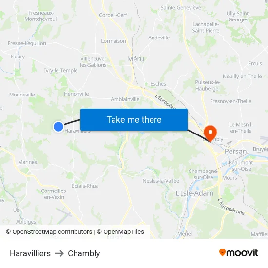 Haravilliers to Chambly map