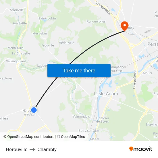 Herouville to Chambly map