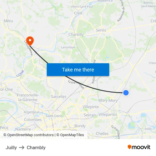 Juilly to Chambly map