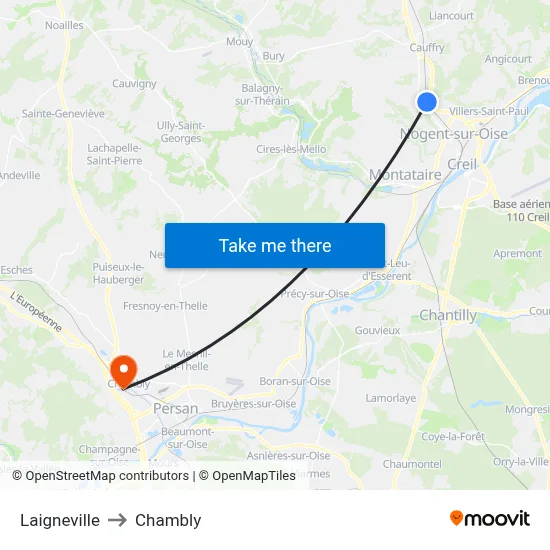 Laigneville to Chambly map