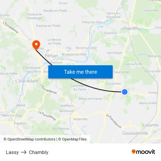 Lassy to Chambly map