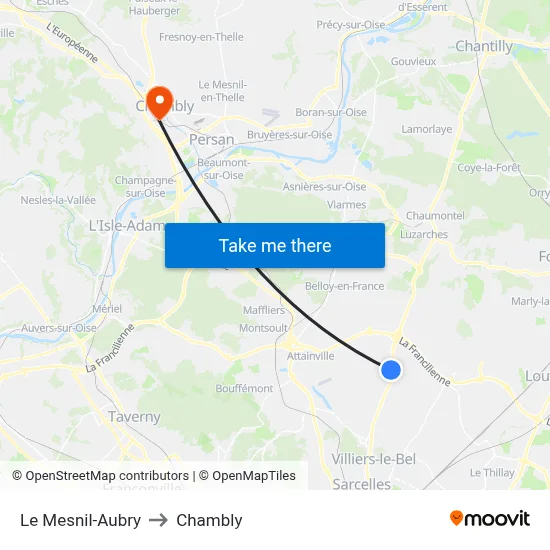 Le Mesnil-Aubry to Chambly map