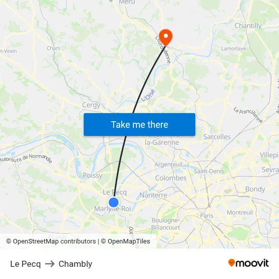 Le Pecq to Chambly map