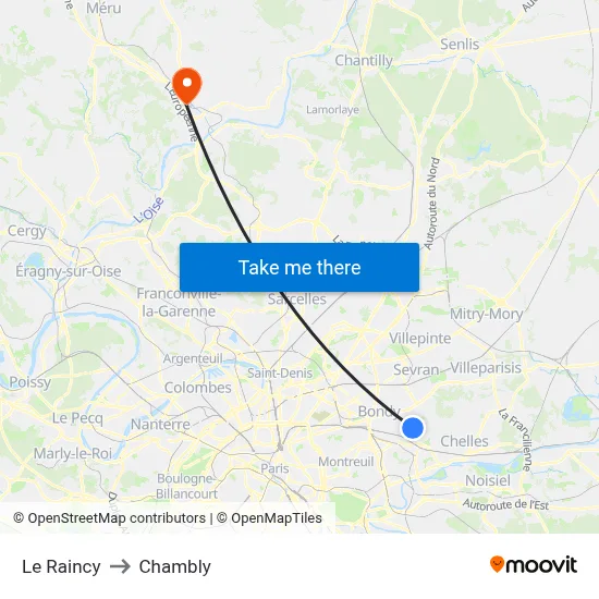 Le Raincy to Chambly map