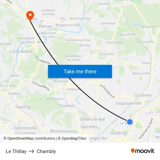 Le Thillay to Chambly map