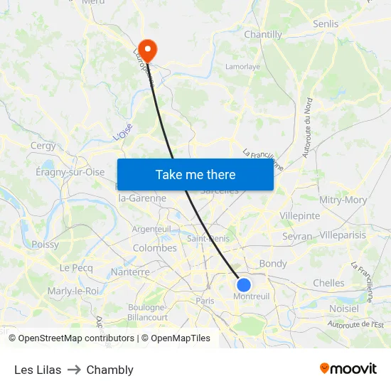 Les Lilas to Chambly map