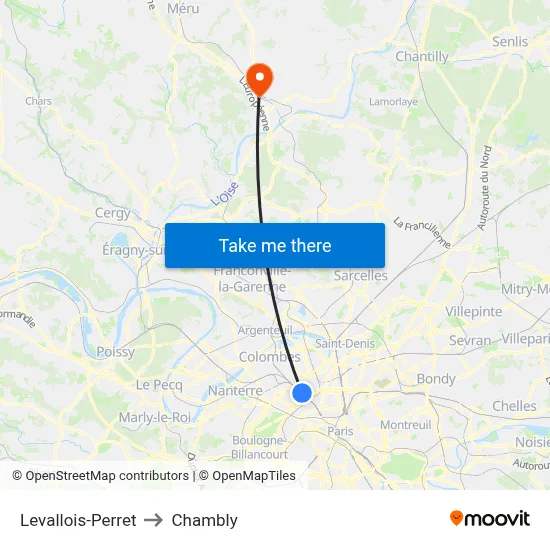 Levallois-Perret to Chambly map