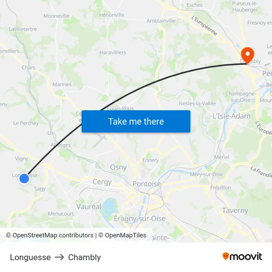 Longuesse to Chambly map